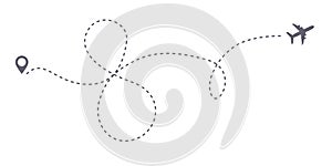 Vector infinity or 8 eight airplane route travel path. Air plane flight route with start point and dash line trace