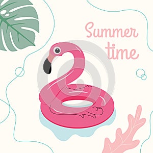 Vector inflatable circle in the form of a pink flamingo in the water park