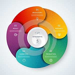 Vector infographic circle. Cycle diagram with 5 steps. Round chart