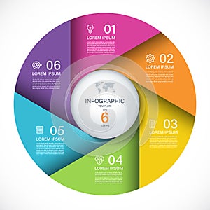 Vector infographic circle. Cycle diagram with 6 steps. Round chart that can be used for report, presentation.