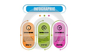 Vector infographic circle label banner elements and numbers. Presentation business infographic template with three options.