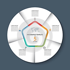 Vector infographic circle template with 5 steps or options.
