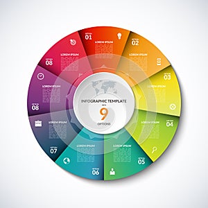 Vector infographic circle template with 9 options