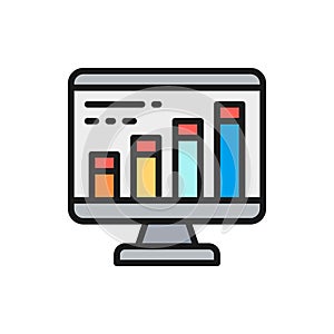 Vector infographic in computer browser, programming, seo flat color line icon.