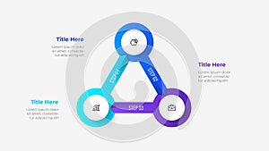 Vector infographic. Cycle diagram with 3 options. Triangle with circles connected by arrows