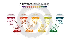 Vector Infographic design with 9 options or steps. Infographics for business concept.