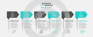 Vector Infographic design business template with icons and 6 options or steps. Can be used for process diagram, presentations