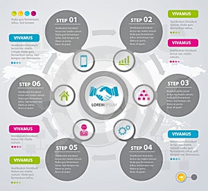 Vector Infographic design circles with world map. Eps 10