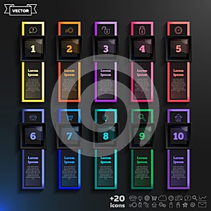 Vector infographic design list with colorful squares.