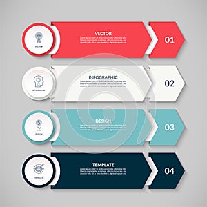 Vector infographic design template with 4 arrows and buttons.