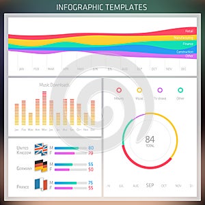 Vector Infographic design templates. Set of charts and elements.