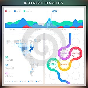 Vector Infographic design templates. Set of charts and elements.