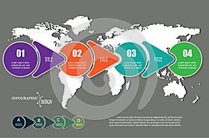 Vector infographic elements with 4 options and world map.