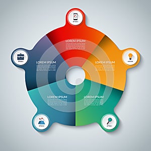 Vector infographic elements. Circle business template with 5 options