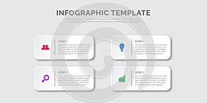 Vector infographic label design with squares and arrows. Business concept with 4 choices or steps. Can be used for workflow