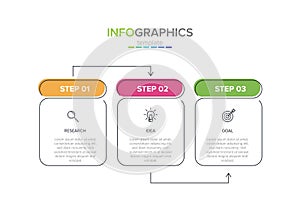 Vector infographic label template with icons. 3 options or steps. Infographics for business concept. Can be used for