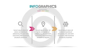 Vector infographic label template with icons. 3 options or steps. Research, idea and goal. Infographics for business