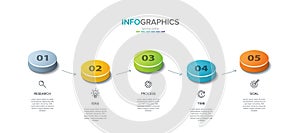 Vector infographic label template with icons. 5 options or steps. Infographics for business concept. Can be used for