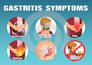 Vector infographic of a man with gastritis symptoms photo