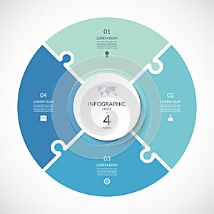 Vector infographic puzzle circular template. Cycle diagram with 4 parts, options.