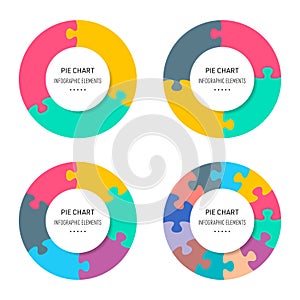 Vector infographic puzzle pie chart diagram set