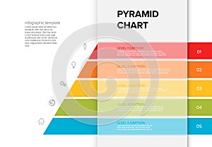 Vector Infographic Pyramid chart diagram template with icons made from five stripes