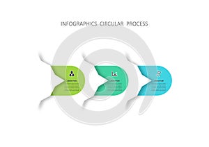 Vector infographic template with 3D paper label, integrated circles. Business concept with 3 steps of business project. For