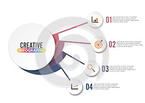 Vector infographic template with 3D paper label, integrated circles. Business concept with options. For content, diagram,