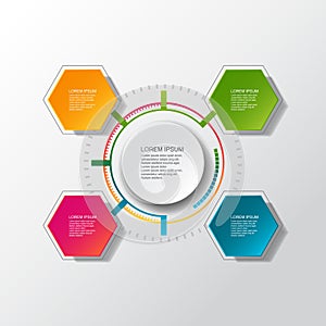 Vector infographic template with 3D paper label, integrated circles. Can be used for workflow layout, diagram, business step optio