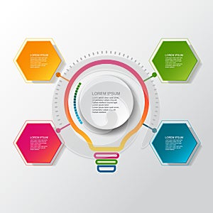 Vector infographic template with 3D paper label, integrated circles. Can be used for workflow layout, diagram, idea business step