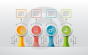 Vector infographic template with 3D paper label, integrated circles. Can be used for workflow layout, diagram, idea business step