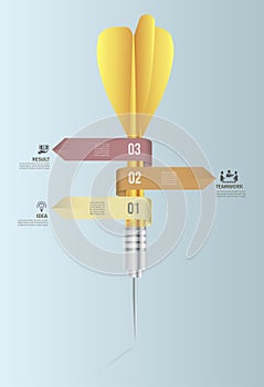 Vector infographic template. Business target marketing dart idea for presentation, graph, diagram. Options, parts, steps