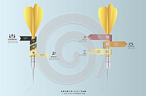 Vector infographic template. Business target marketing dart idea for presentation, graph, diagram. Options, parts, steps