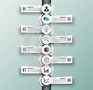 Vector infographic template with 3D paper label  integrated circles. Business concept with 8 options. For content  diagram