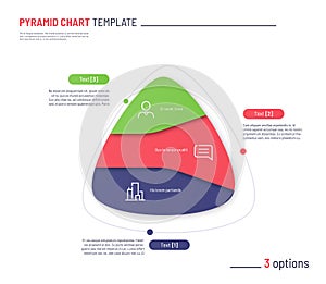 Vector infographic template in the shape of triangle, pyramid divided by 3 parts