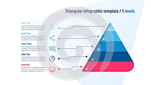 Vector infographic template in the shape of triangle, pyramid divided by 5 parts