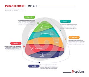 Vector infographic template in the shape of triangle, pyramid divided by 5 parts