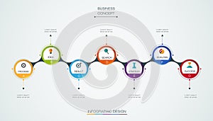 Vector infographic timeline template with 3D paper label, integrated circles