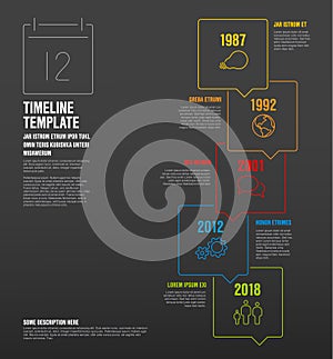 Vector Infographic vertical timeline template made from thin line bubbles and icons