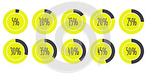 Vector Infographics 5% 10% 15% 20% 25% 30% 35% 40% 45% 50% Pie Charts isolated on white