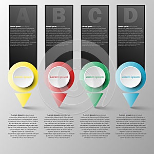 Vector infographics design template with four 3D colorful circle paper bullet point for content business infographic concept