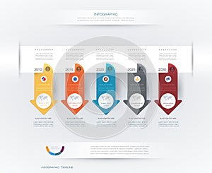 Vector infographics timeline design template with 3D paper label and graph 5 steps options