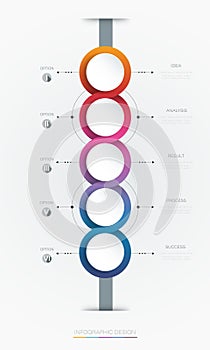 Vector infographics timeline design template with 3D paper label, integrated circles background.