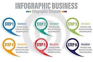 Vector infographics or timeline Six circles cards connected by arrows. Business concept of 6 steps. Design template for diagram,