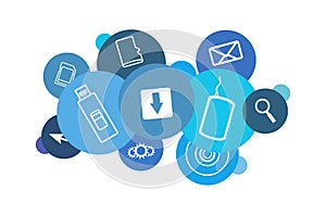 Vector informatics cloud comprised of computer and data icons