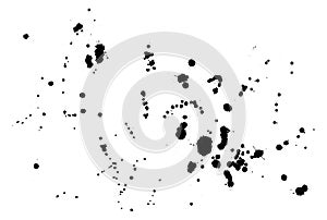 Vector ink drizzle background. Splatter sprinkle backdrop with drops and dots. Black and white artistic daub background. Dribble