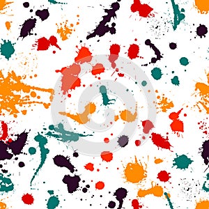 Vector ink seamless pattern blots.Black blot on a white background.