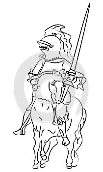 Vector ink sketch of a knight on the horse