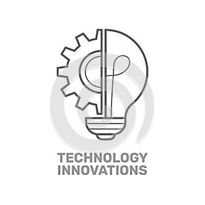 Vector innovation icon. Light bulb and wheel cog inside. Premium quality graphic design element. Modern sign, linear