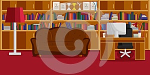 Vector Inretior Design of Home Office and Library